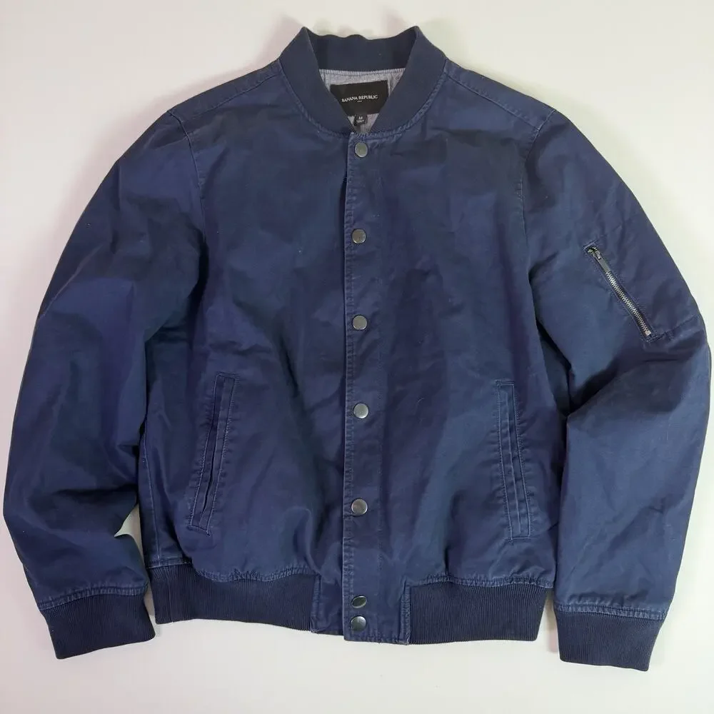Banana Republic Bomber Jacket Men's M Blue Snap Front Minimalist Casual Flight